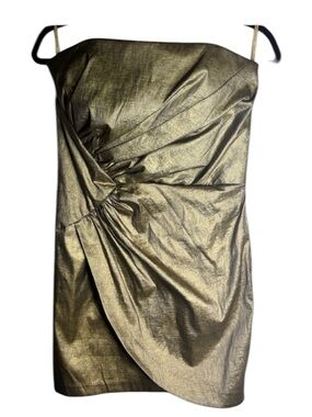 Jessica McClintock Vintage Metallic Bronze Gold Strapless Mini Dress Size 12 NWT
